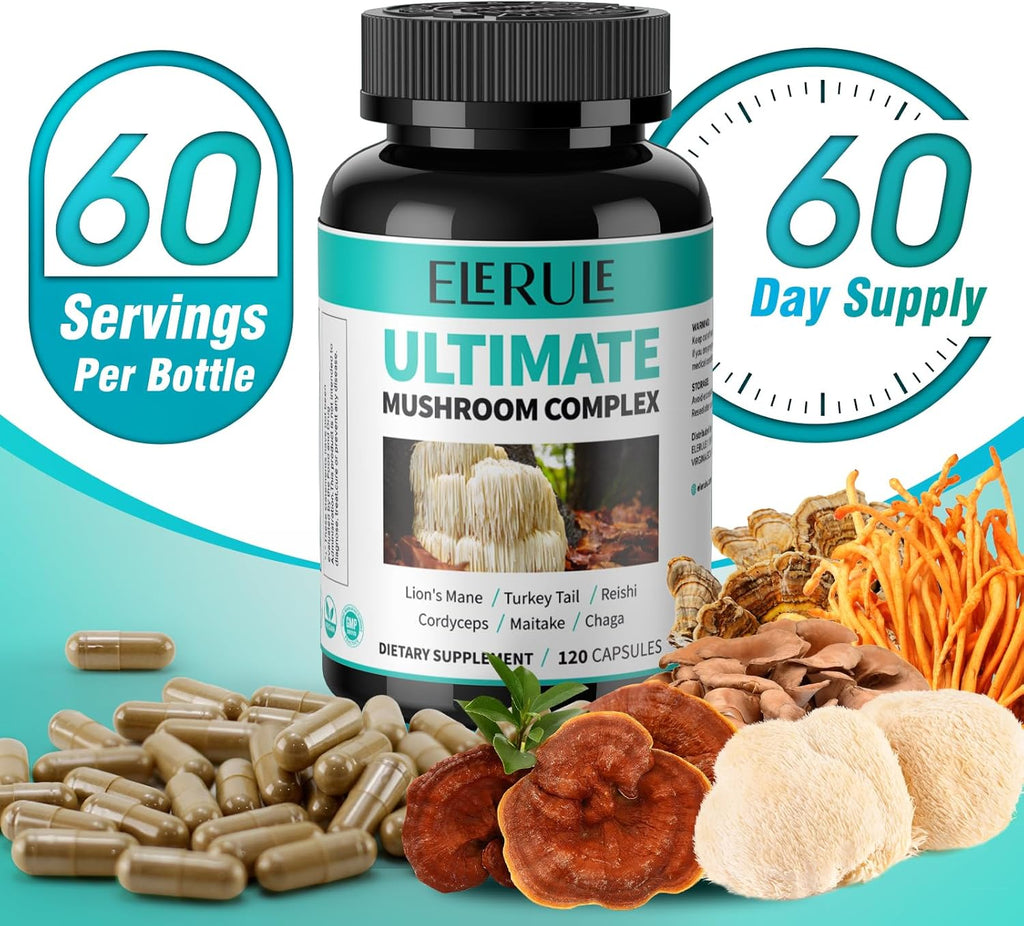 Mushroom Supplement for Focus, Memory & Immune Support, 120 Capsules Y2647