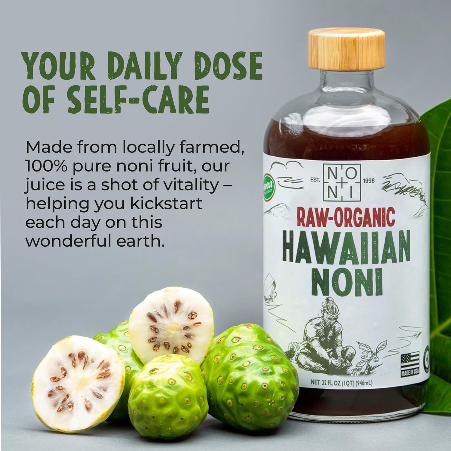 Organic Noni Juice 32oz Glass Bottle 2-Pack Unsweetened T4663