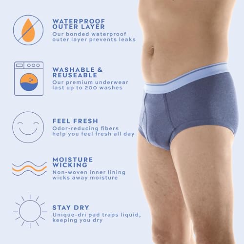 Reusable Washable Incontinence Briefs for Men, Regular Absorbency, Pack of 6 B164