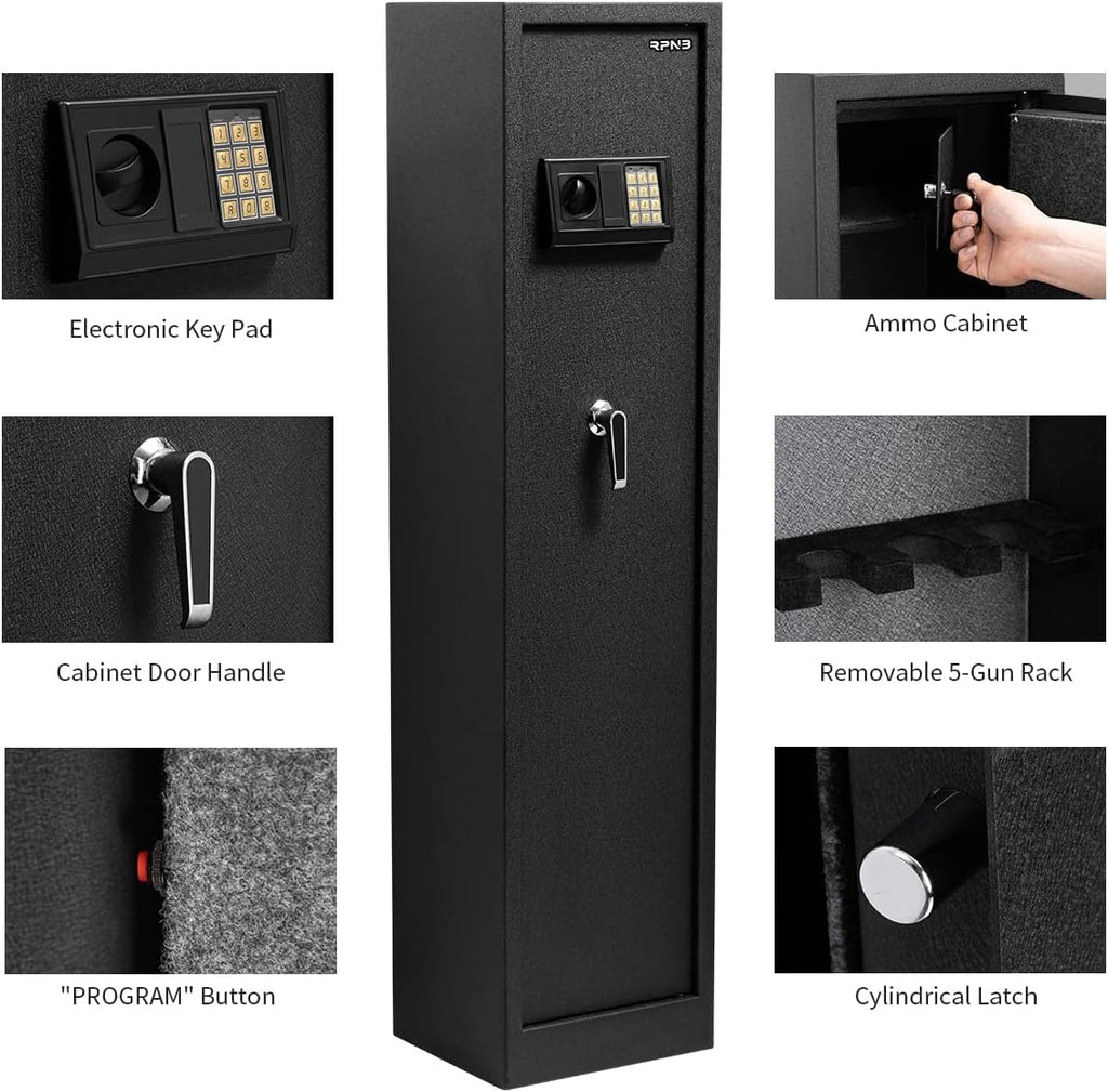 Rifle Safe with Electronic Lock, 5-Gun Metal Security Cabinet D1524