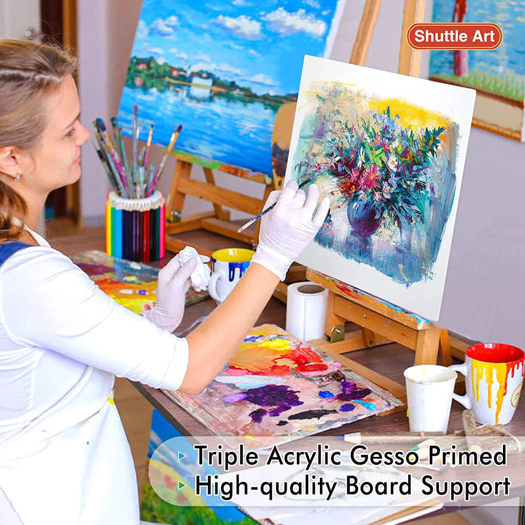 Painting Canvas Panel, 52 Pack, Multi Size, 100% Cotton, Primed White N331