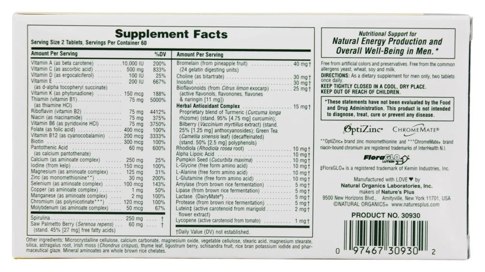 Iron-Free Men's Multivitamin Tablets O307