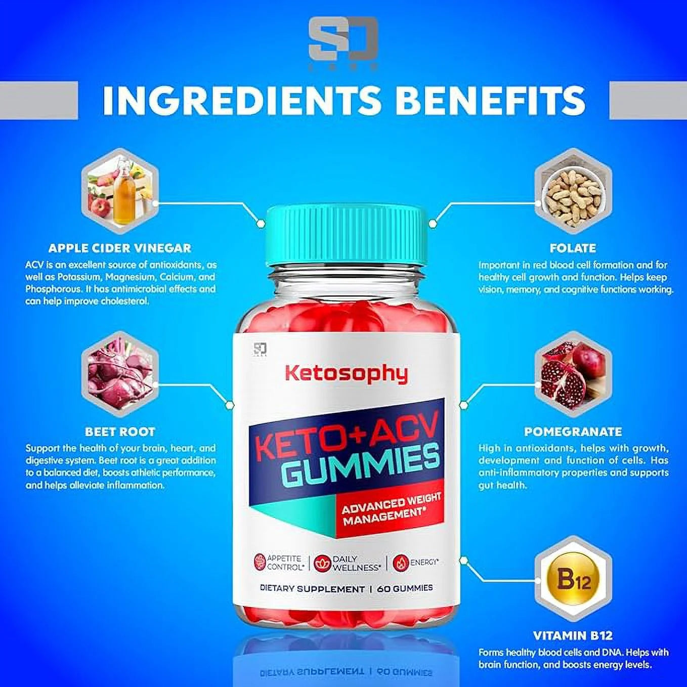 ACV Keto Gummies, Advanced Weight Loss Gummies (60 Count) E263634
