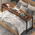 Tribesigns Brown Overbed Table with Wheels 70.8"L Queen Size Mobile Desk with Metal Legs, Unadjustable