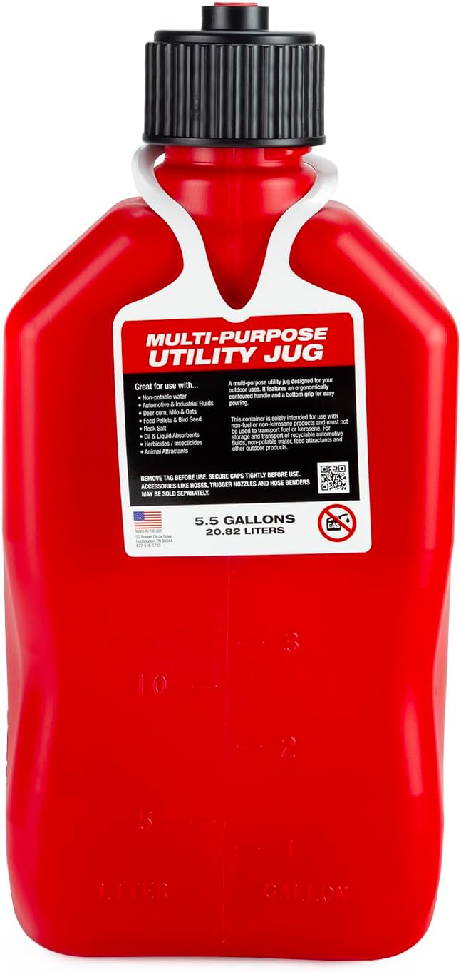 5.5-Gallon Square Motorsport Container (2 Pack) Red with 14" Deluxe Filler Hose H61862