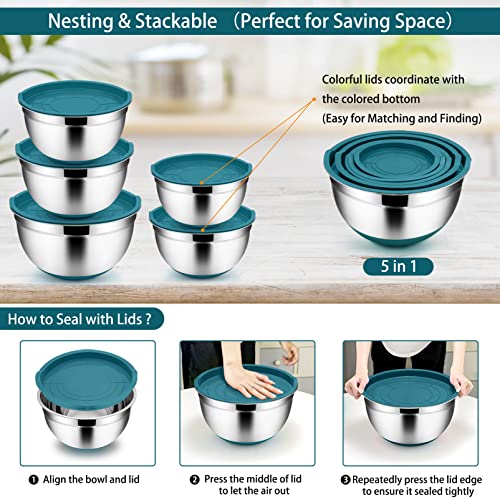 Mixing Bowls with Lids Set, Stainless Steel, Set of 5 I41649