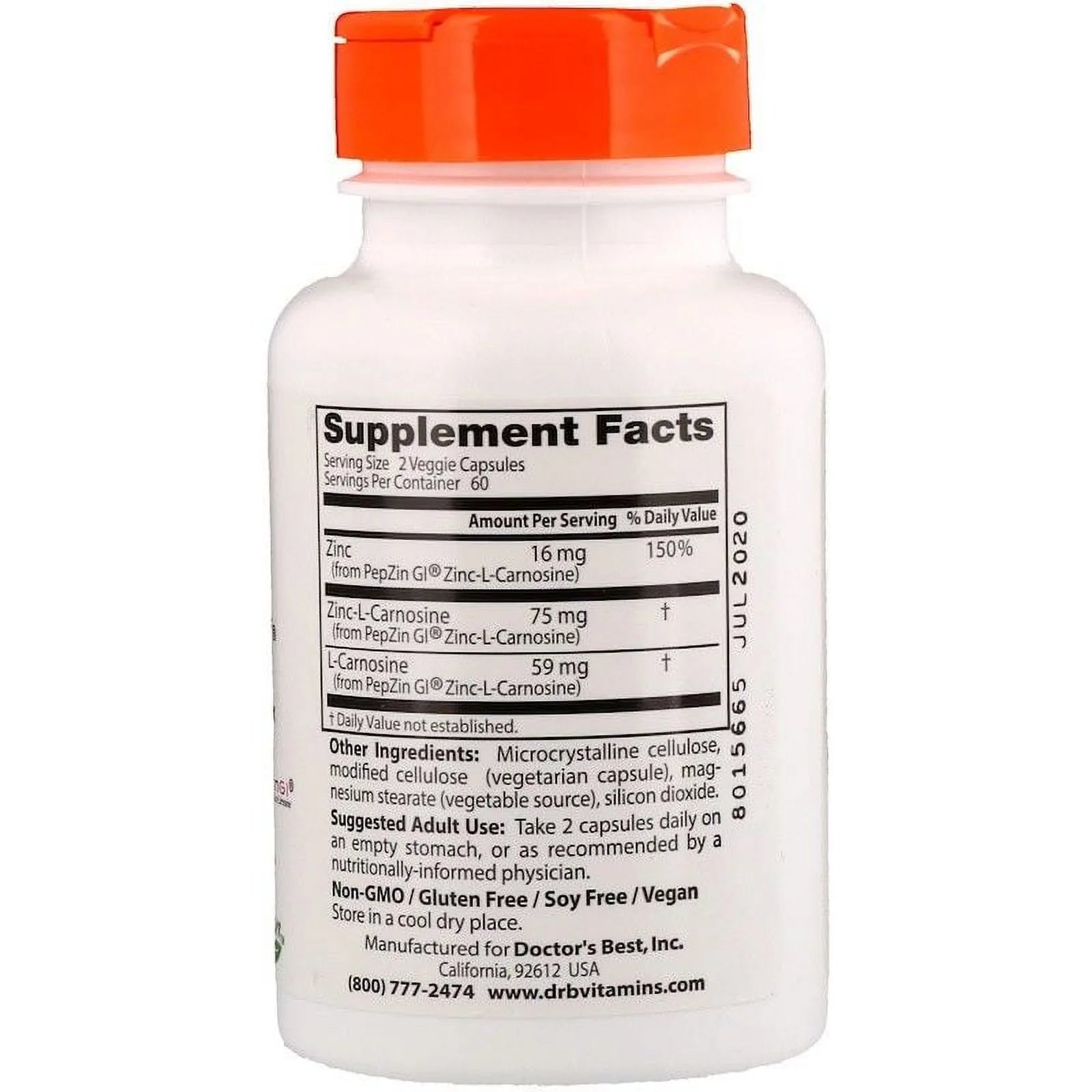 Zinc-L-Carnosine Complex, 120 Veggie Capsules, 2 Packs R328375