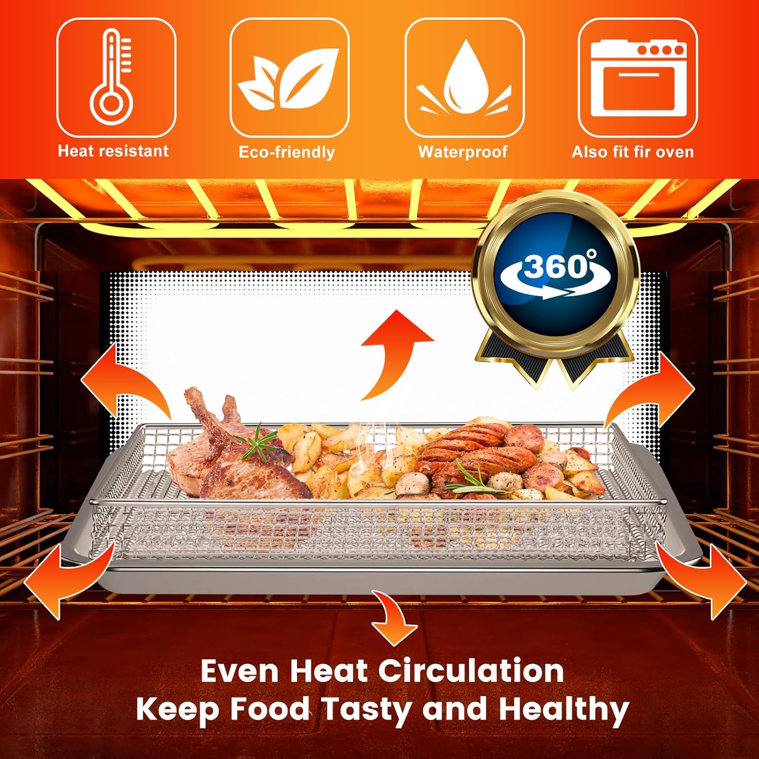 Air Fryer Basket Tray Replacement, 12.2 x 11 Inch Stainless Steel Mesh Rack, Dishwasher Safe T6199