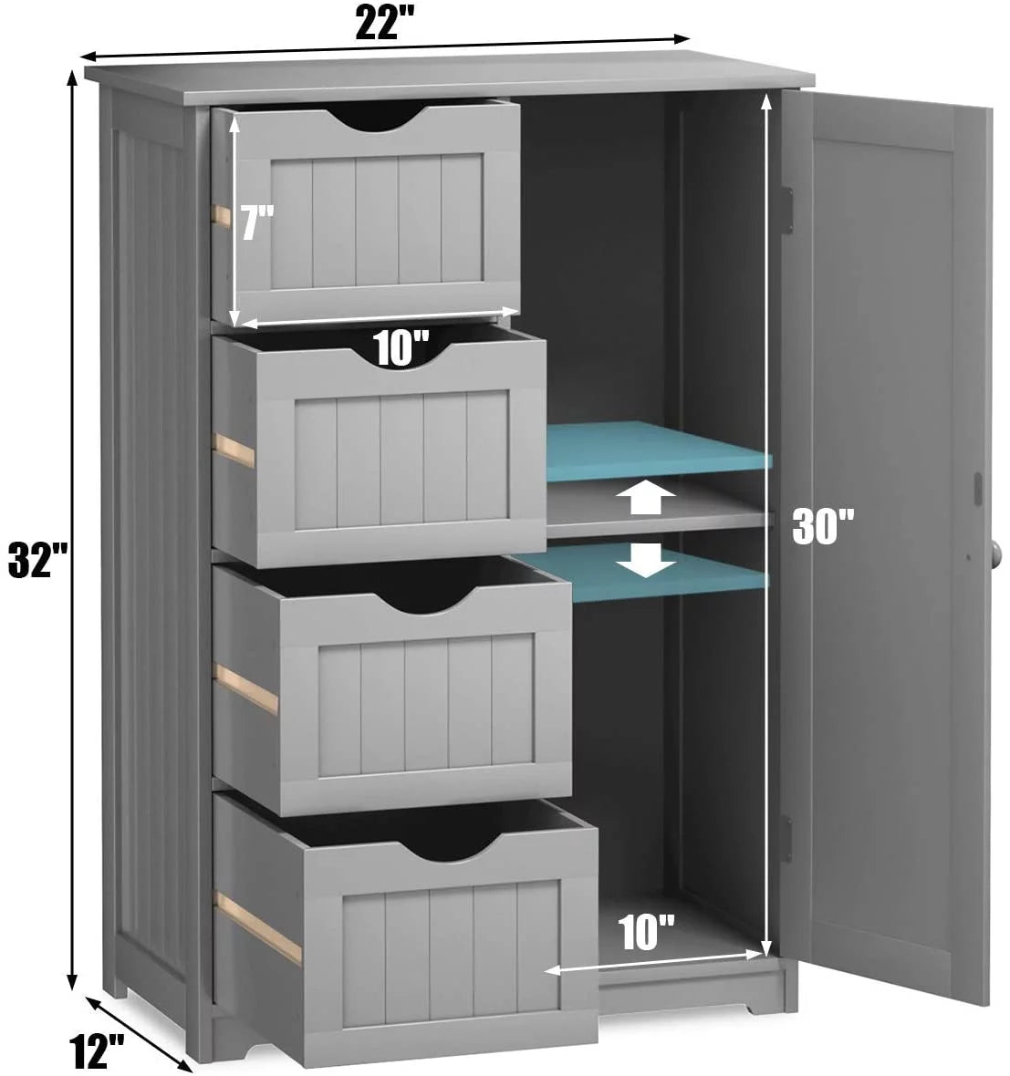 Freestanding Bathroom Floor Cabinet with 4 Drawers and Cupboard W732794
