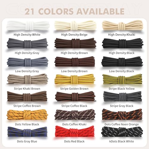 Round Shoelaces 2 Pairs Heavy Duty for Hiking Work Boots T206