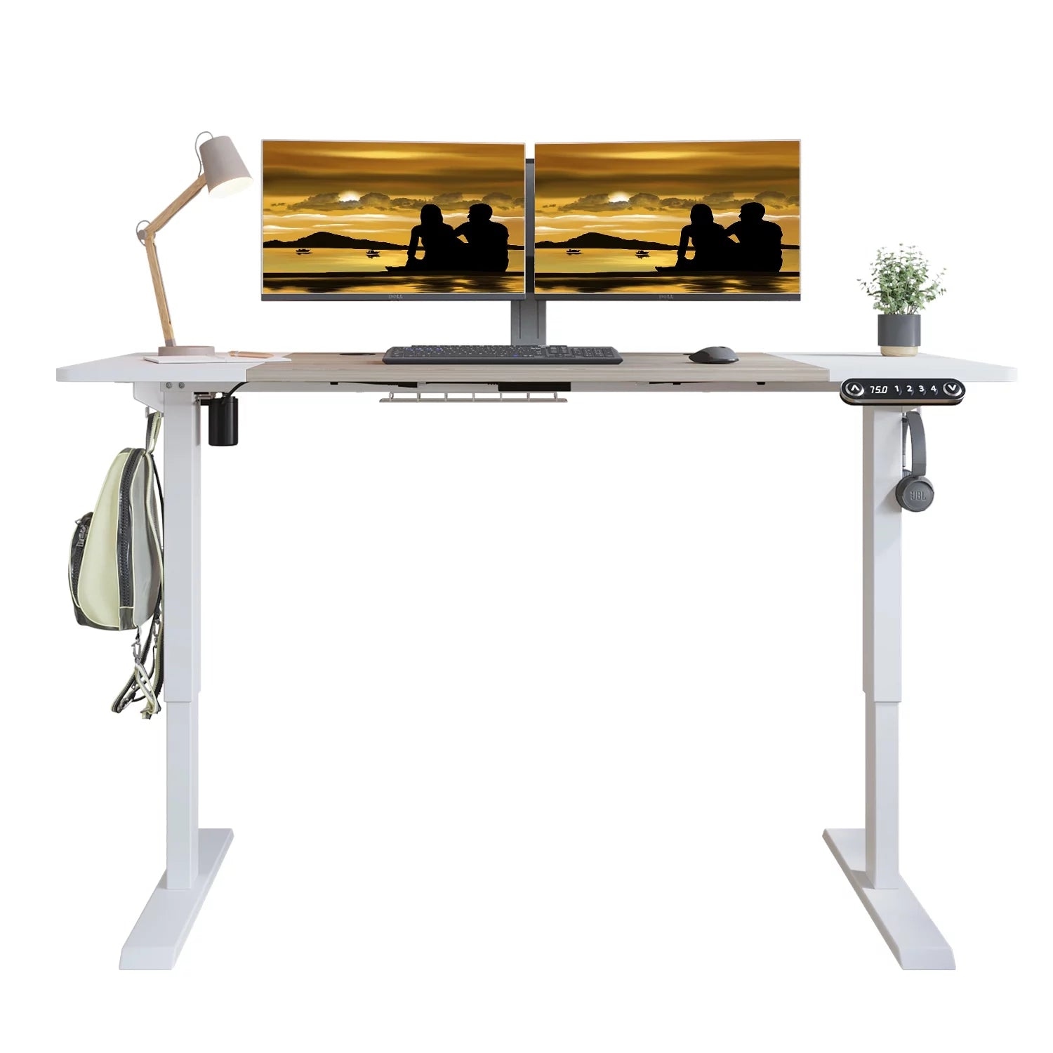 Electric Height Adjustable Standing Desk, 63x30 Inches, White Oak H411