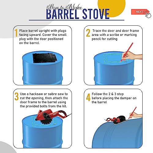 Double Barrel Stove Adapter Kit for 30-55 Gallon Drums, Camping Wood Stove R8740