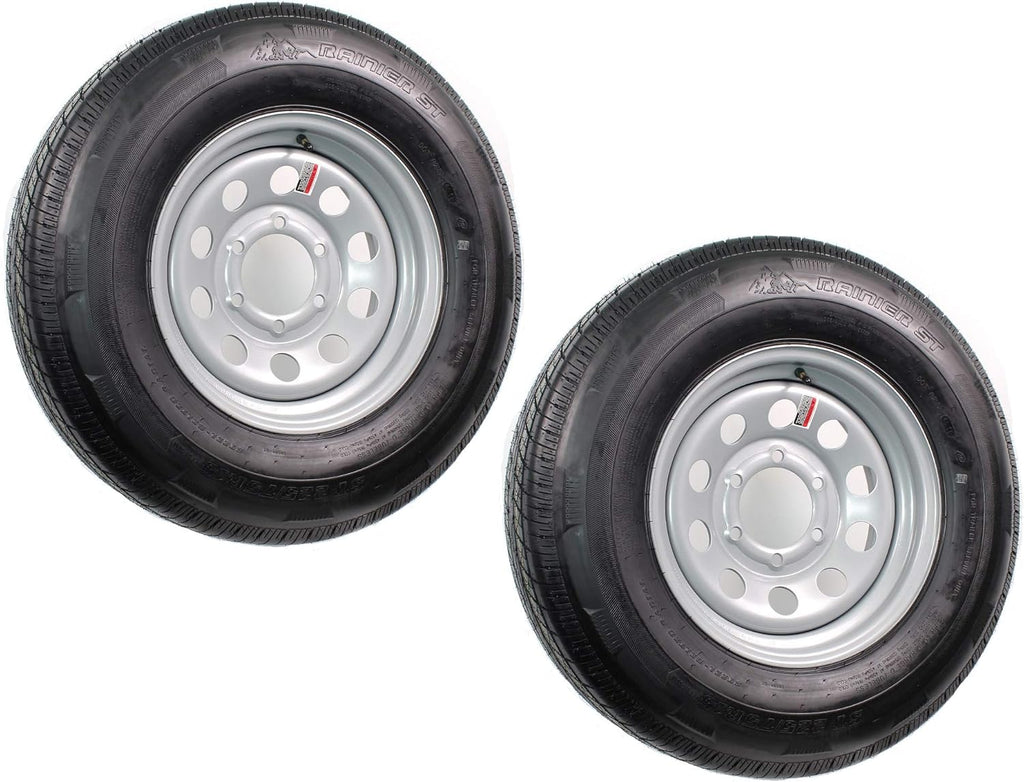 eCustomRim 2-Pack Radial Trailer Tire On Rim ST225/75R15 15 LRD 6 Lug Silver Modular Wheel - 6 Year Warranty w/Free Roadside