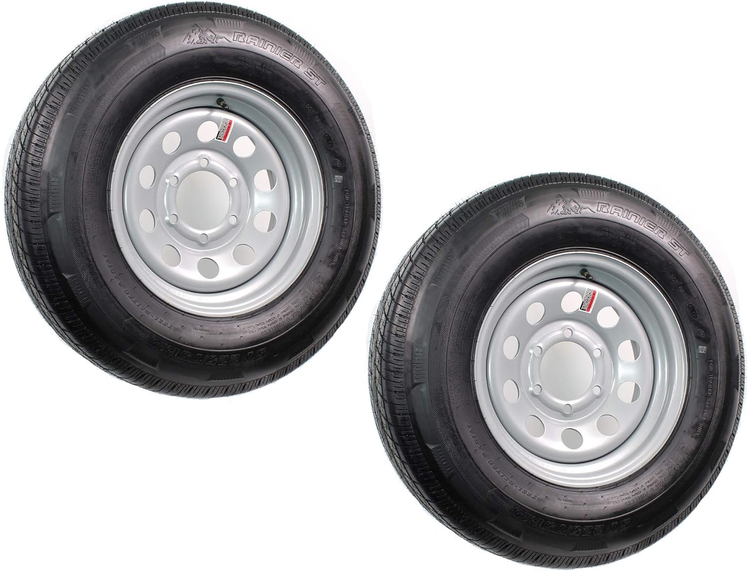 eCustomRim 2-Pack Radial Trailer Tire On Rim ST225/75R15 15 LRD 6 Lug Silver Modular Wheel - 6 Year Warranty w/Free Roadside