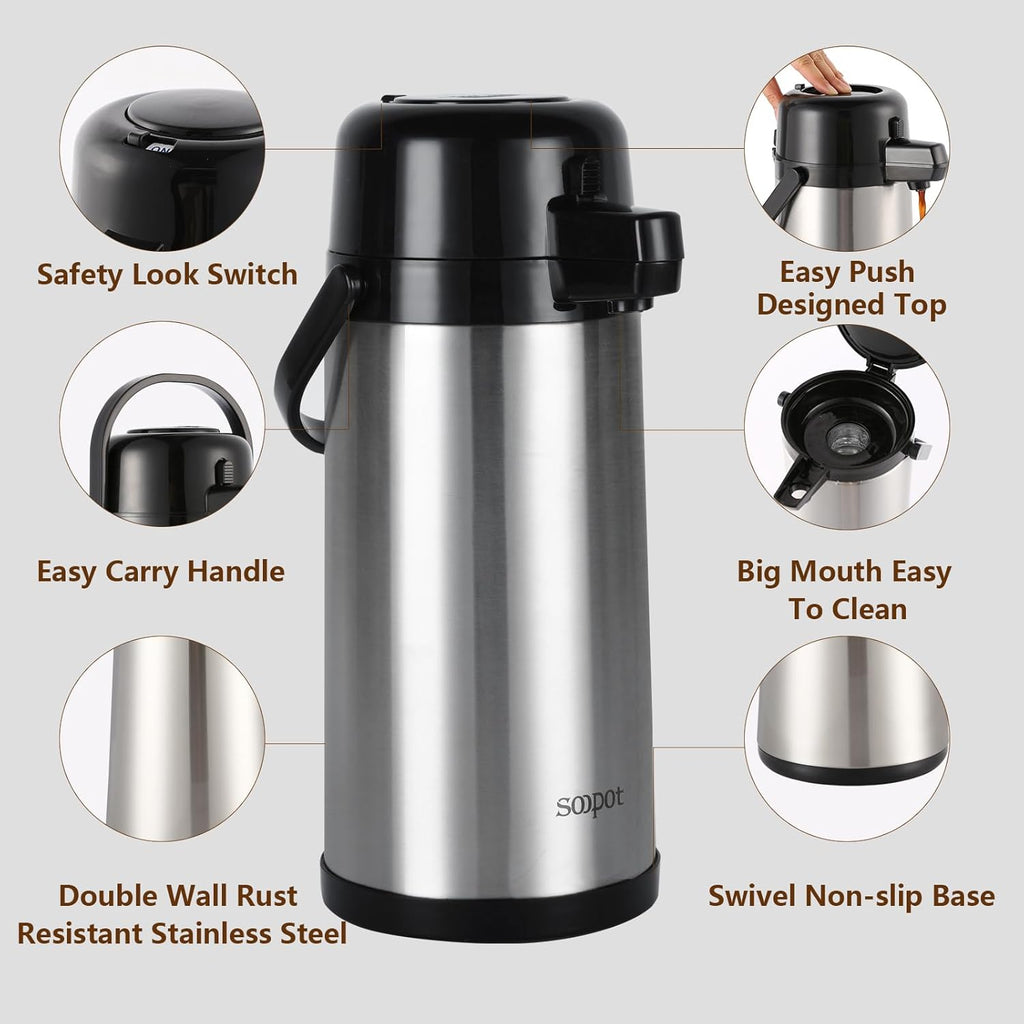102oz Coffee Dispenser with Pump, Thermal Insulated Stainless Steel Carafe I78127