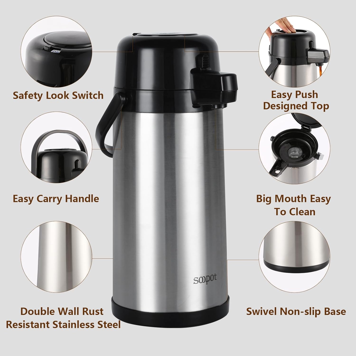 102oz Coffee Dispenser with Pump, Thermal Insulated Stainless Steel Carafe I78127