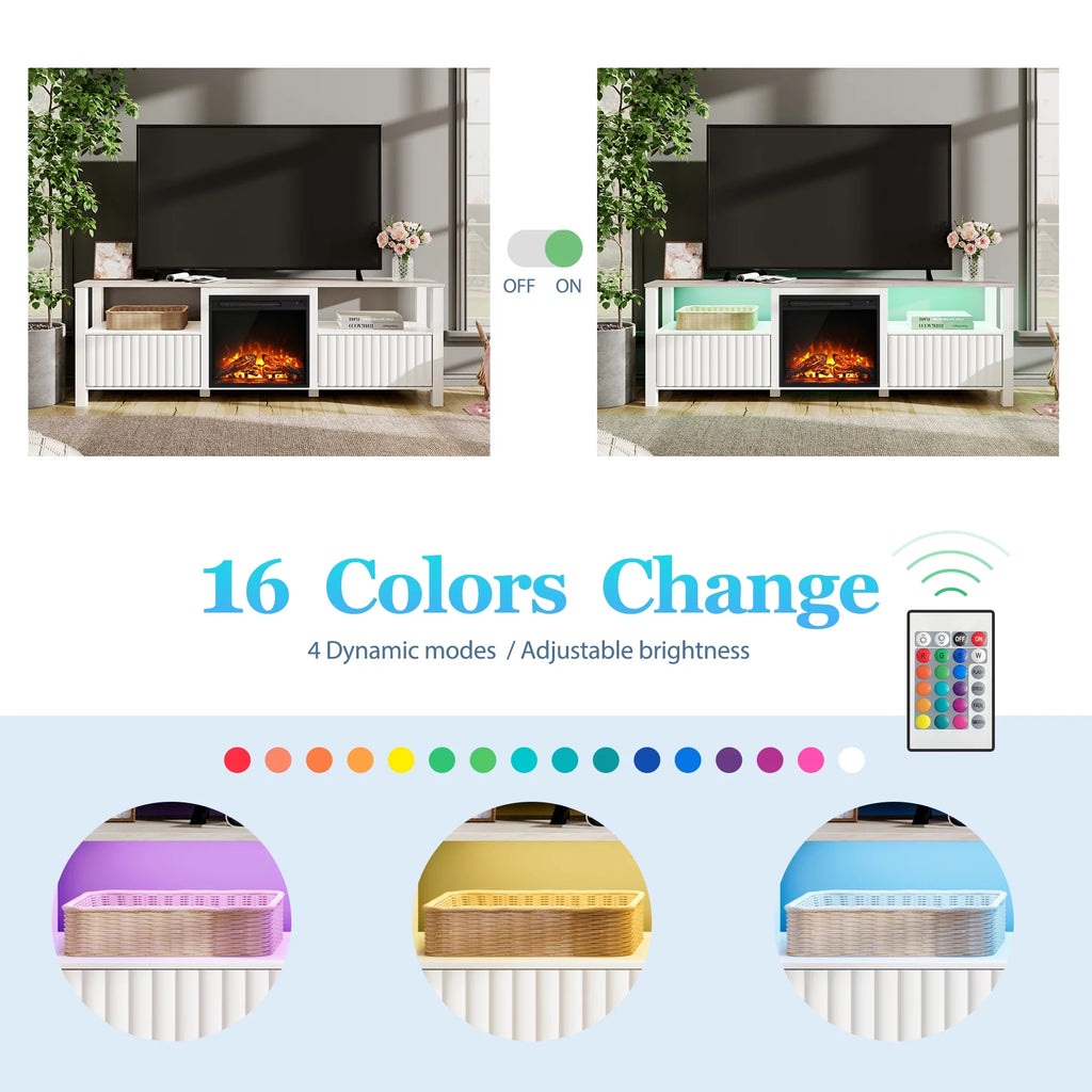 White Wood Fireplace TV Stand for TVs up to 80 Inch X429674