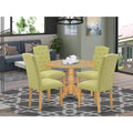 HomeStock Artistic Accomplishment 5Pc Dining Set Includes A Small Round Dinette Table With Drop Leaves And Four Parson Chairs With Lime Green Fabric, Oak Finish