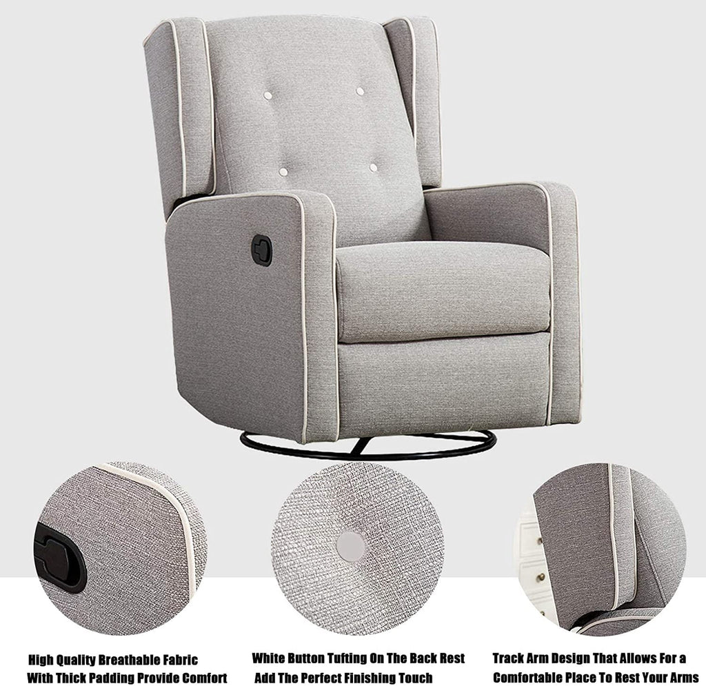 Swivel Rocker Recliner Chair, Manual Reclining, Single Seat, Gray O1480