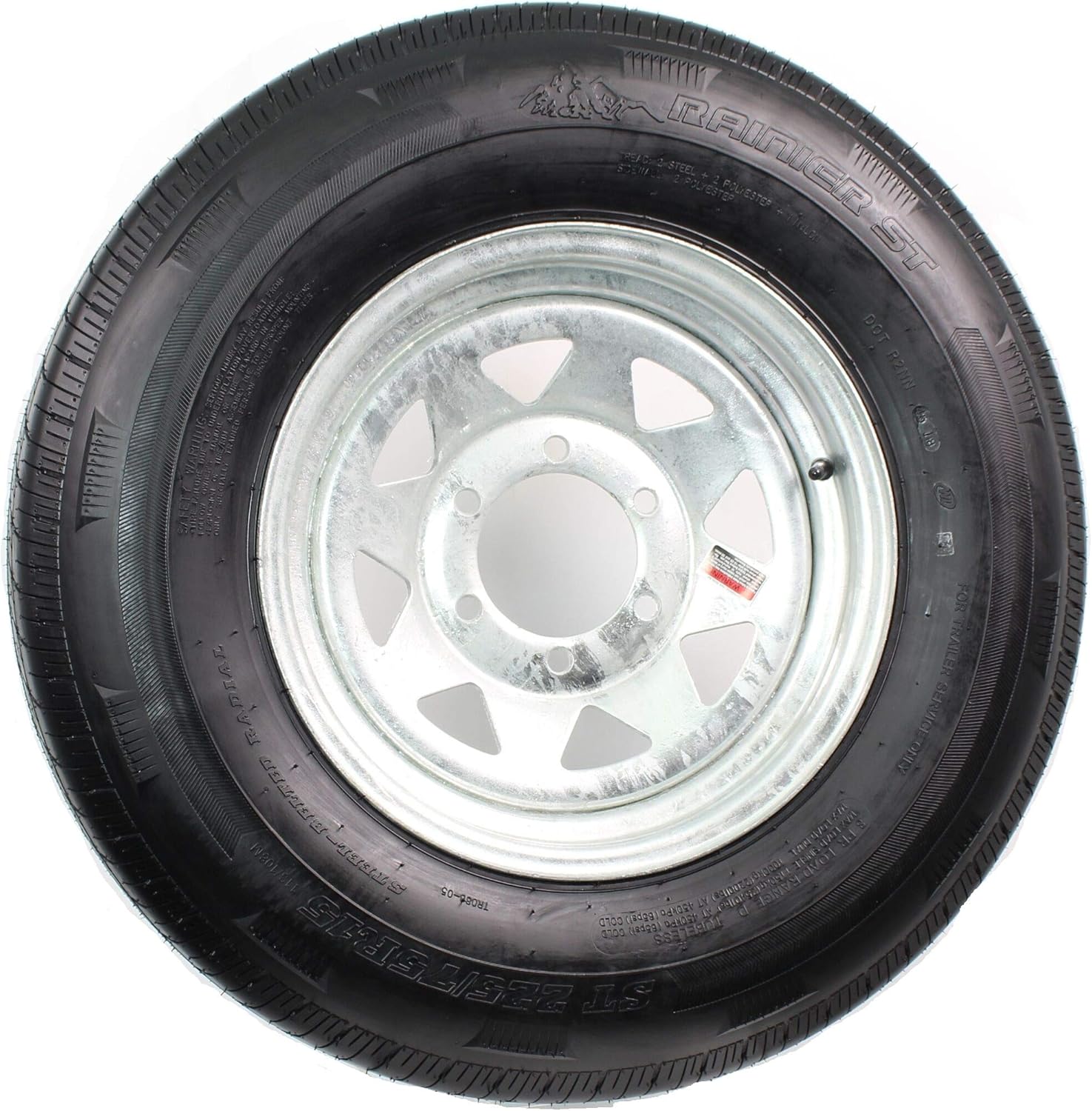 eCustomRim Radial Trailer Tire On Rim ST225/75R15 225/75-15 15 6 Lug Wheel Galvanized Spoke - 6 Year Warranty w/Free Roadside