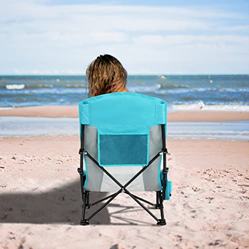 Folding Portable Beach Chair, High Back Low Seat Lightweight, Full Mesh Back with Cup Holder and Carry Bag, 2 Pcs B105883