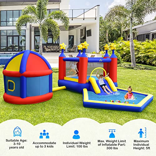 Inflatable Bounce House for Kids Indoor Outdoor with Basketball Hoops and Ball Pit U1574