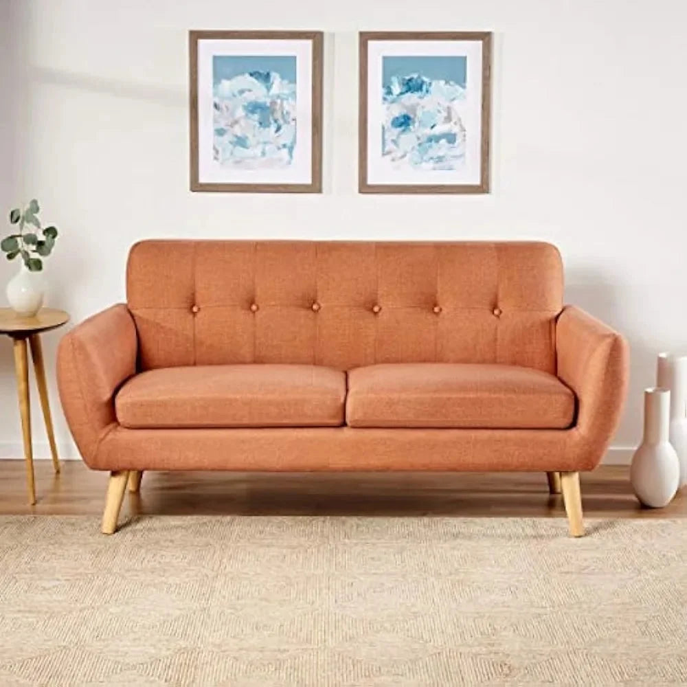 Mid-Century Modern Petite Fabric Sofa Burnt Orange R57644