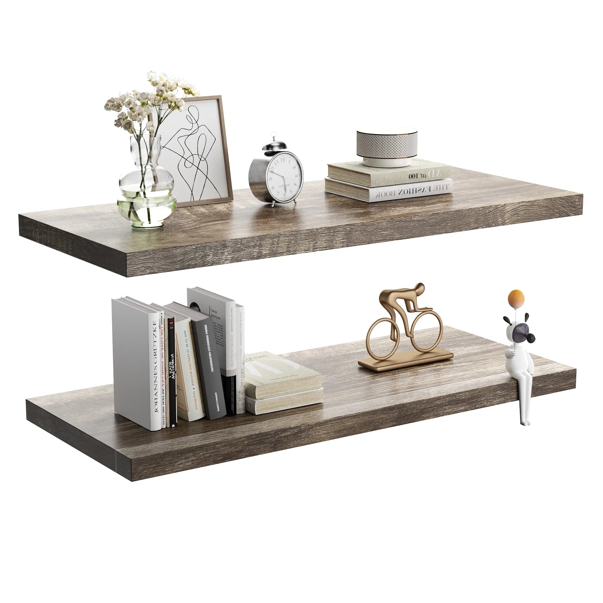 JPND 30 inch Wooden Floating Wall Shelf with Invisible Brackets Set of 2, for Bedroom/Bathroom/Living Room and Kitchen Storage,Rustic Gray