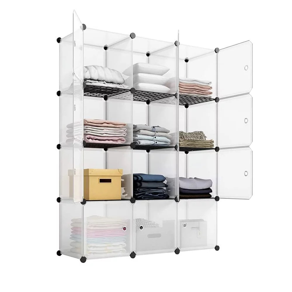Cube Storage 12-Cube Bookshelf Closet Organizer Storage Shelves Shelf Cubes Organizer Plastic Book Shelf Bookcase DIY Square Closet Cabinet Shelves for Bedroom Office Living Room, White