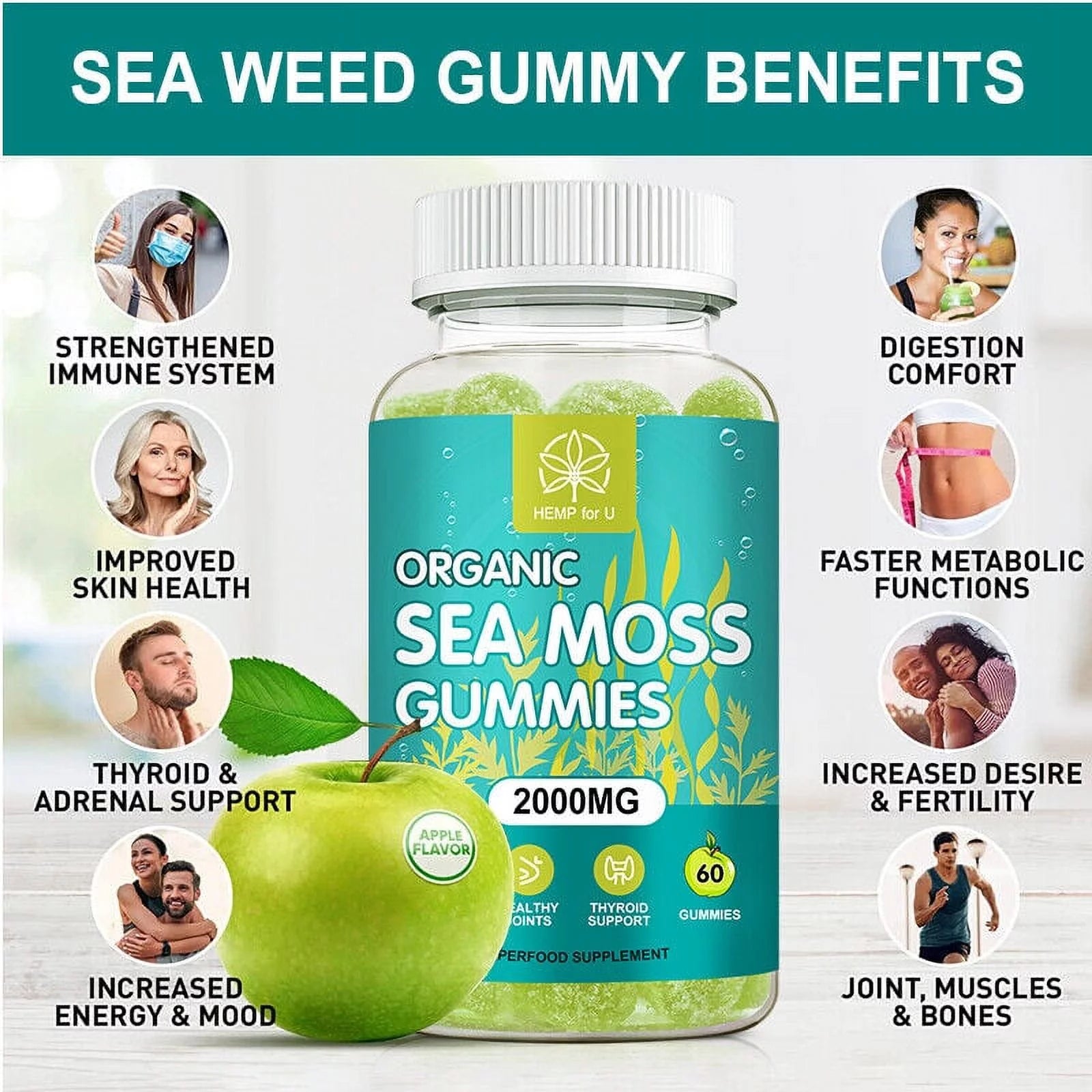 Organic Sea Moss Gummies with Apple Cider Vinegar, 2000mg G94021