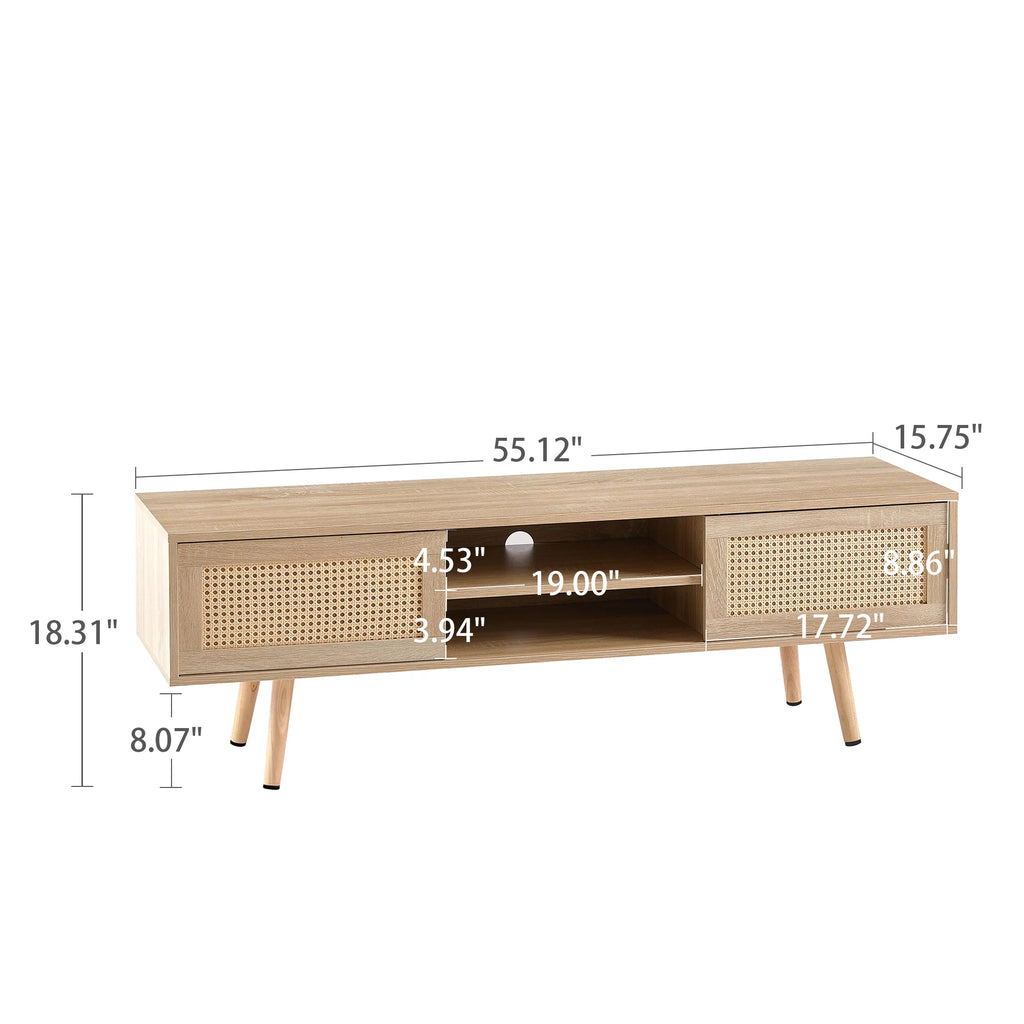 Rattan TV Stand for 55 Inch TV with Sliding Doors and Adjustable Shelf K50867
