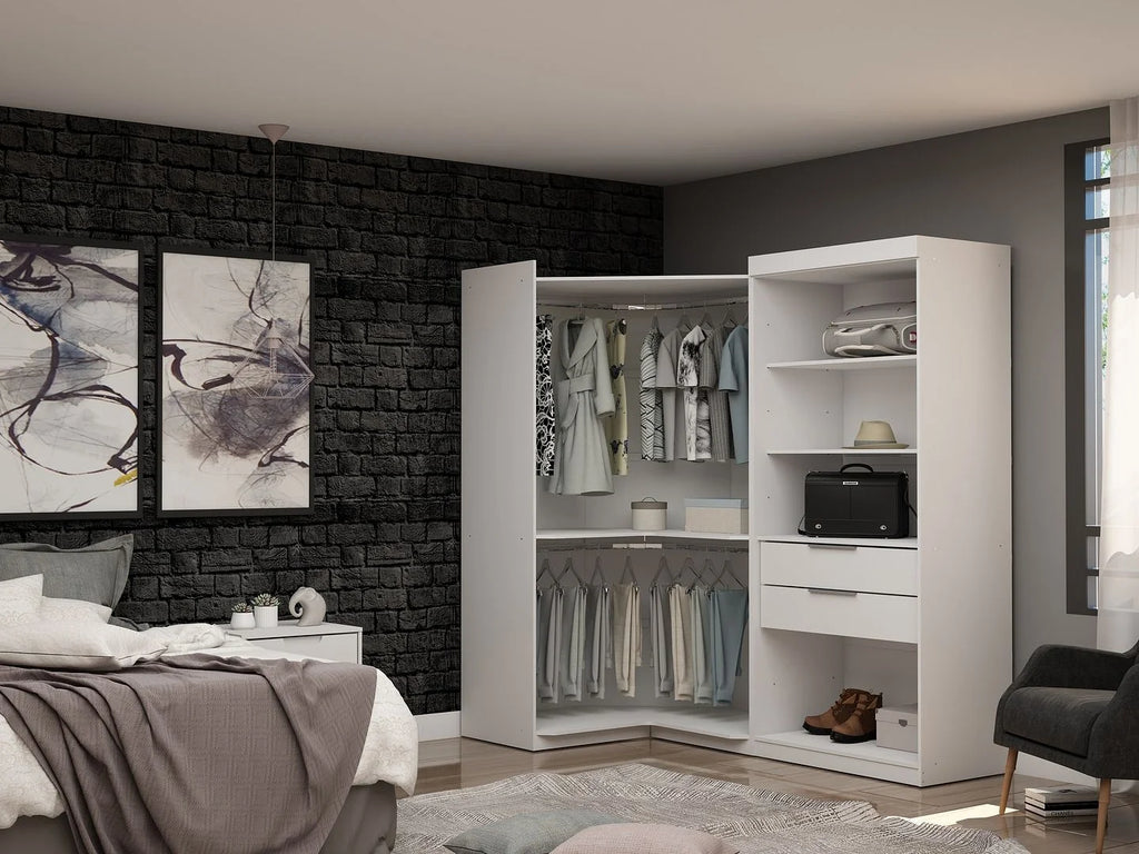 Modern Corner Wardrobe Closet with 2 Drawers U593