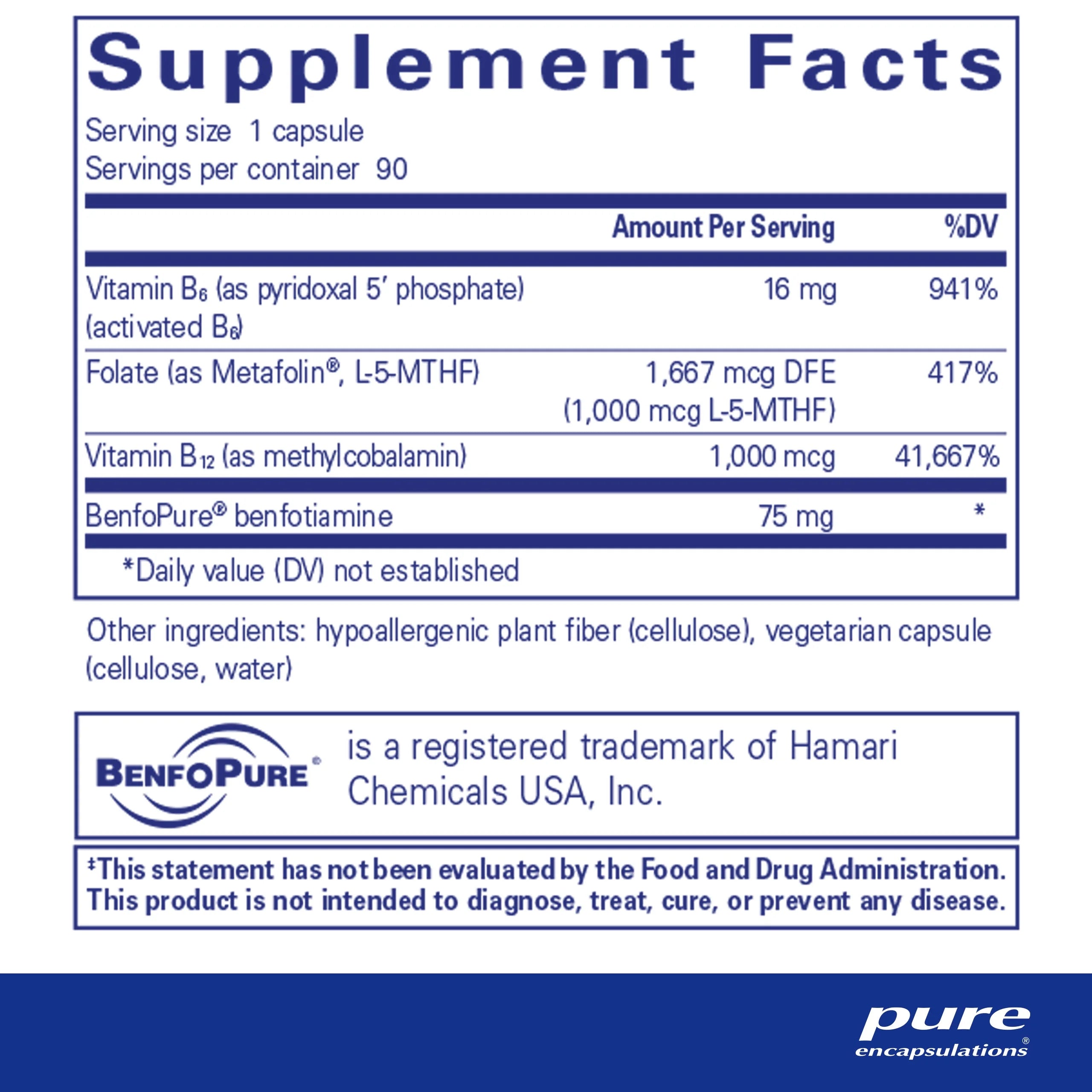 Supplement with B Vitamins for Cardiovascular and Neuronal Health, 90 Capsules J5509