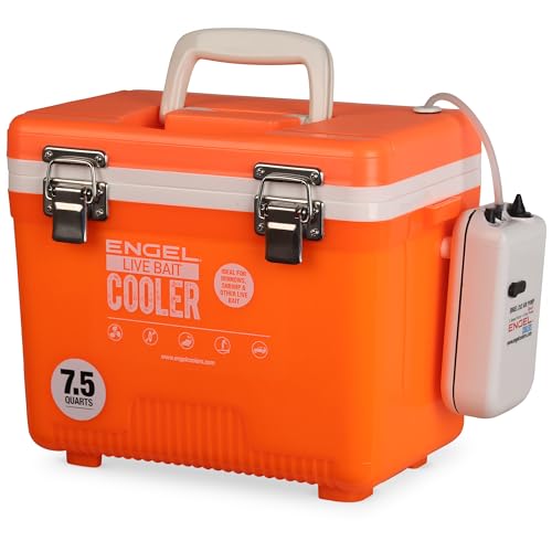 Live Bait Cooler Box with 2-Speed Portable Aerator Pump, Fishing Bait Station and Minnow Bucket D8809