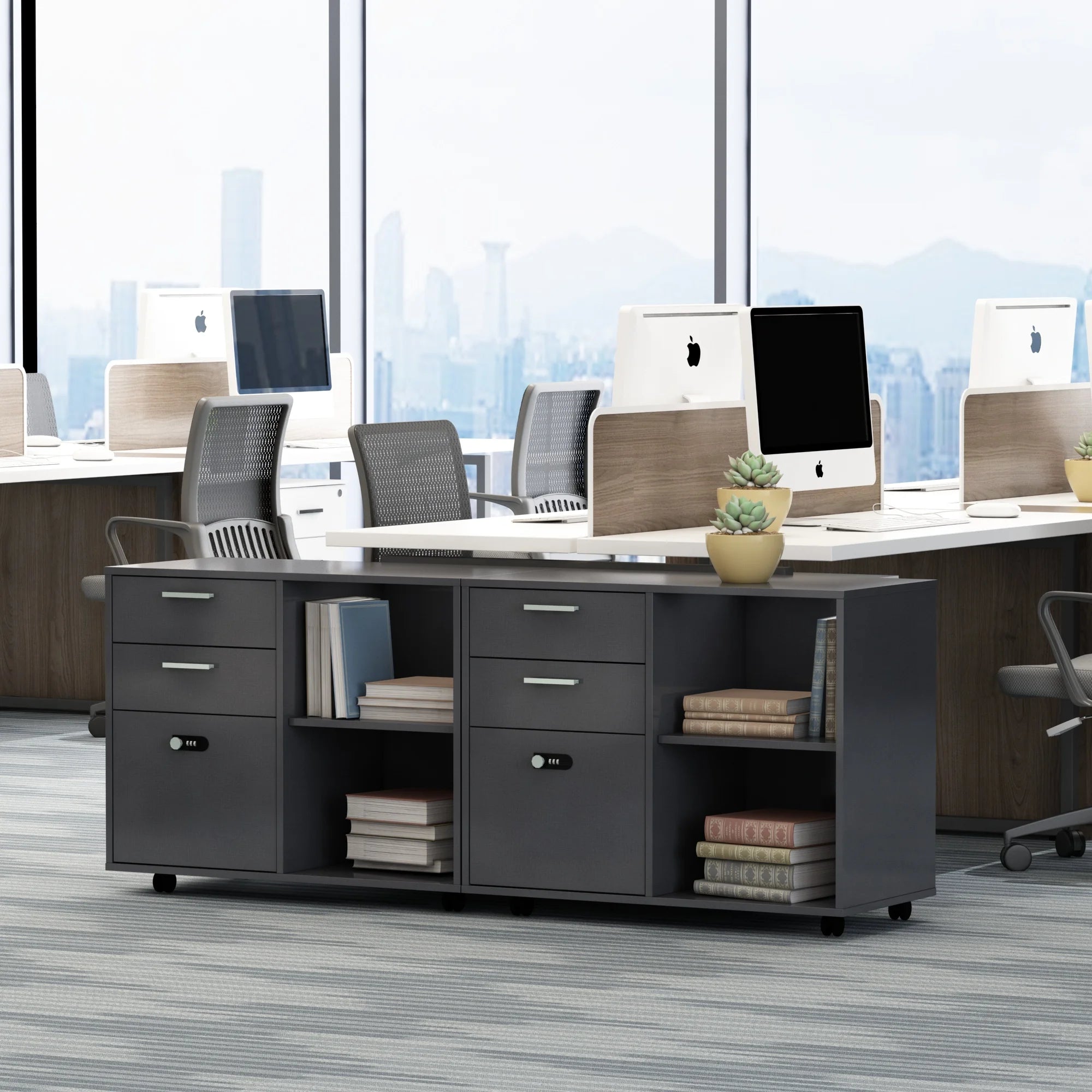 Wood File Cabinet with Lock, Mobile Lateral Filing Cabinet, Printer Stand S51832