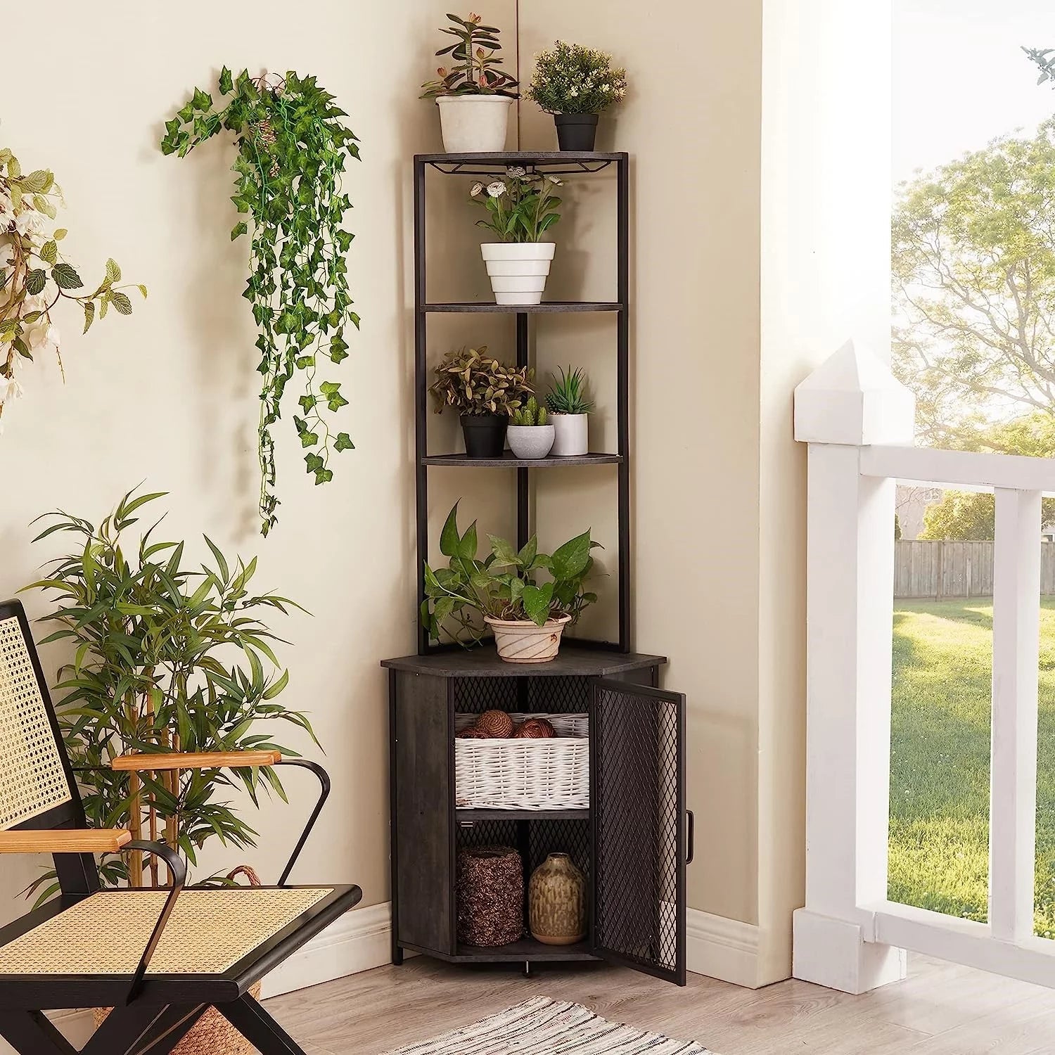 Corner Shelf, 63 Inch Tall Storage Cabinet, 5-Tier Bookshelf Display Shelves Rack for Living Room, Kitchen, Balcony, Small Space, Charcoal Grey
