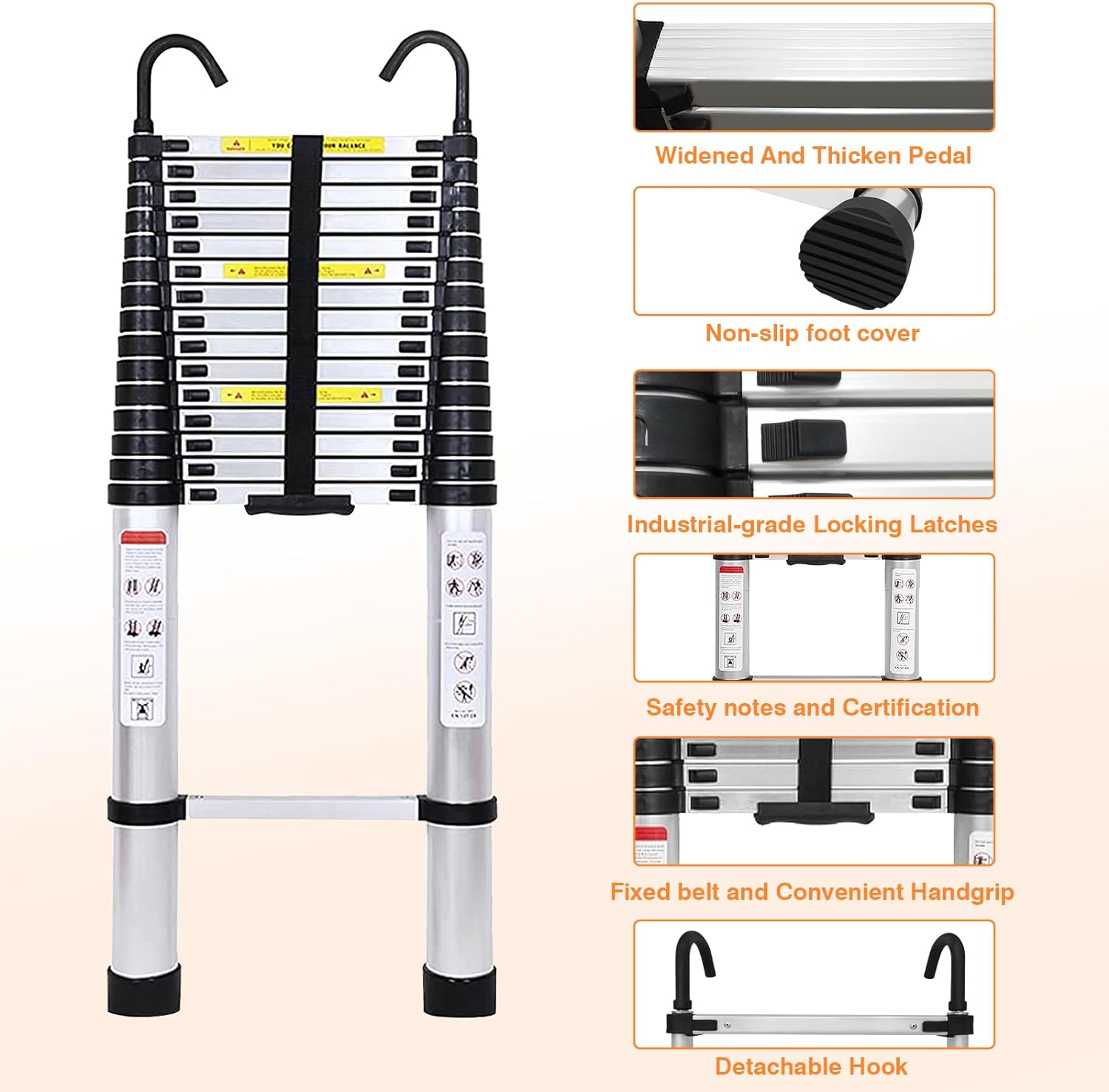 Telescoping Ladder 20 FT Portable Extension Ladder, Anti-Slip Folding Attic Ladder, Heavy Duty 330 Lb Capacity M50100