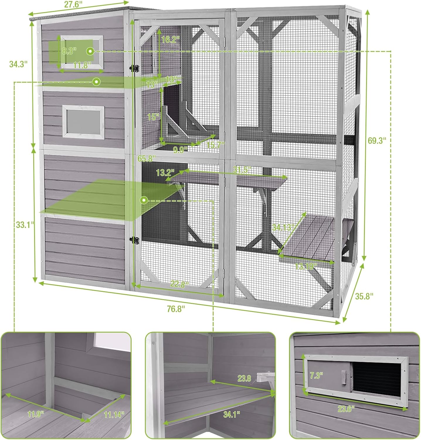 Large Catio Kitty House with 4 Tiers, Waterproof Roof, 77 Inch H9703
