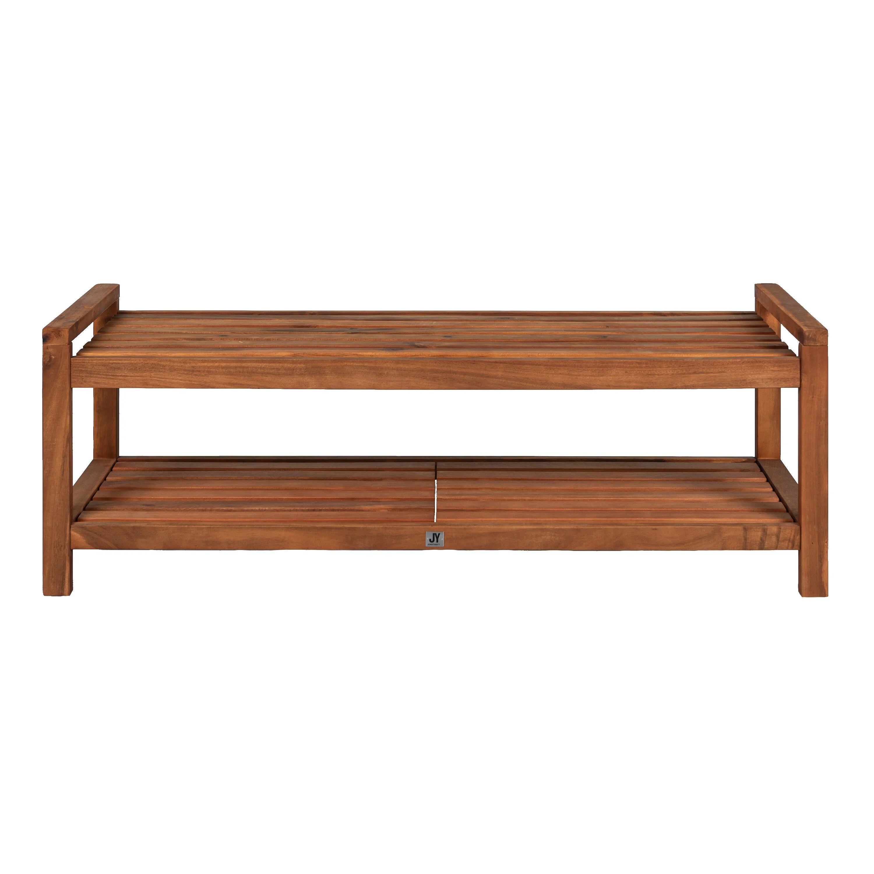 Mid-Century Modern Acacia Wood 3-Seat Outdoor Patio Bench P2534