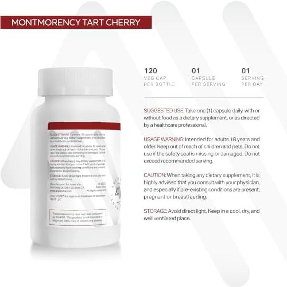 Montmorency Tart Cherry Concentrate - Muscle Recovery, Antioxidants, 120 Veggie Capsules G7951