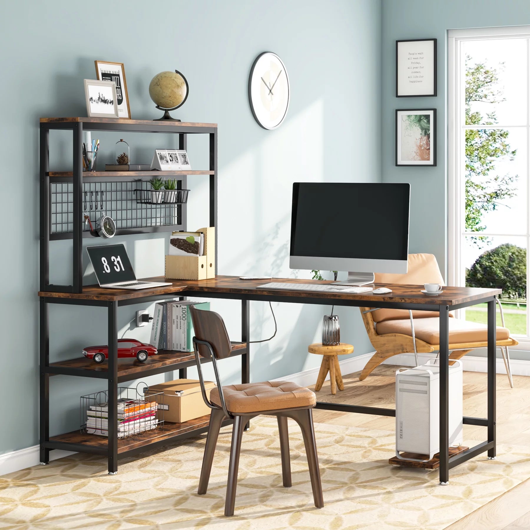 55" Computer Desk with Wireless Charging and Bookshelf Z234097