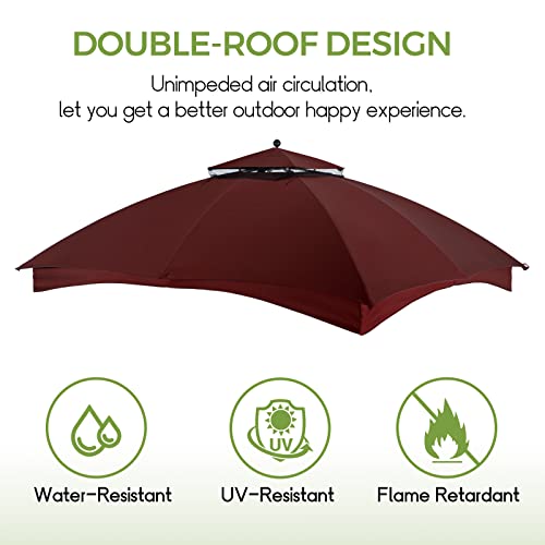 10x12 Gazebo Replacement Canopy, Double Tier Sunshade Polyester Top Cover A9246