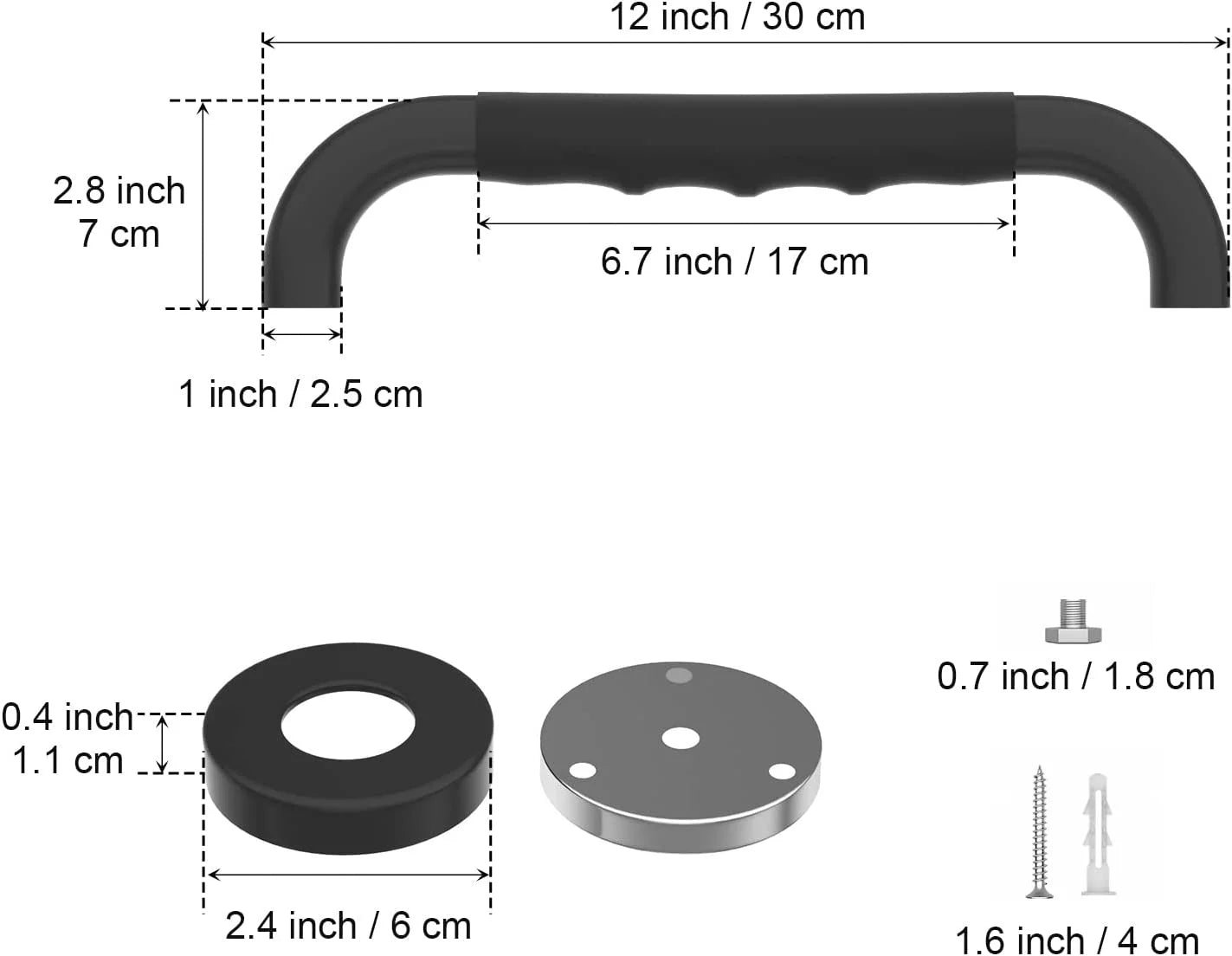 2 Pack 12 Inch Black Shower Grab Bar with Anti Slip Rubber Grip Y55782