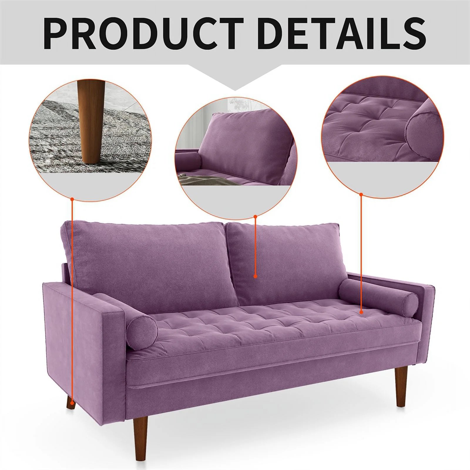 Contemporary 70" Velvet Sofa in Purple L50836