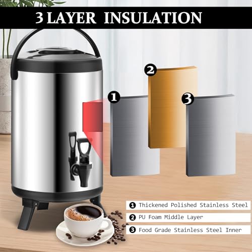 Stainless Steel Insulated Beverage Dispenser, 2.64 Gallon for Hot and Cold Drinks R13030