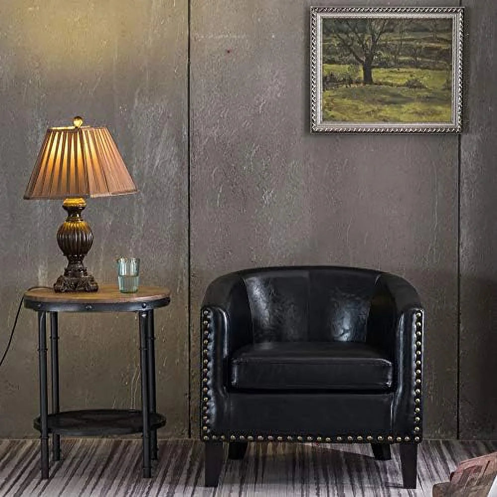Barrel Chairs Set of 2 Faux Leather Accent Chairs for Living Room Y2321