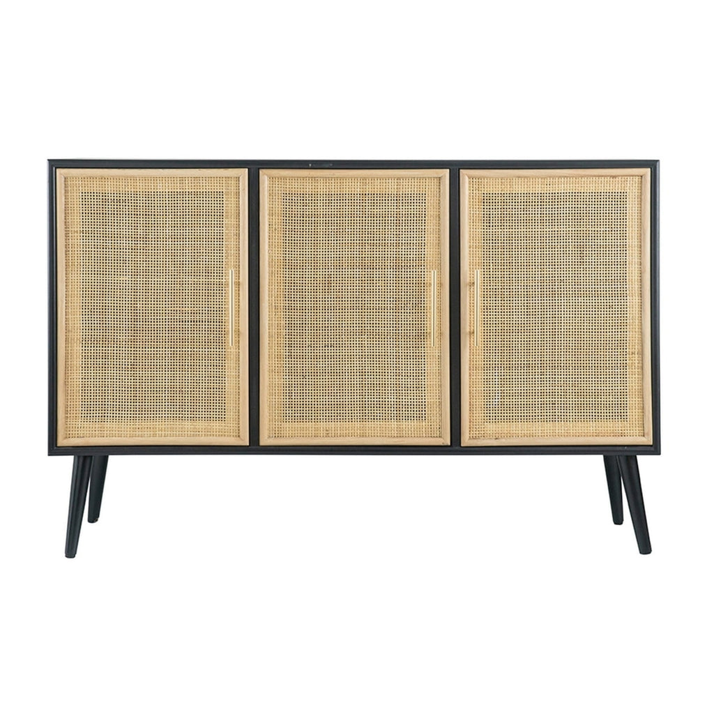 47 Inch TV Media Entertainment Center, Pine Wood, Rattan Doors, Black X52383
