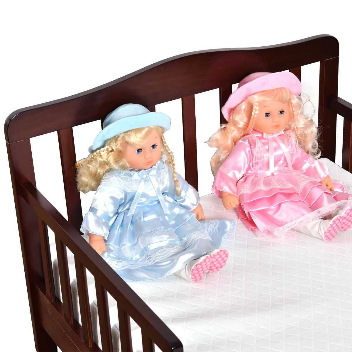 Toddler Wood Bed Frame with Safety Rail Fence O98459