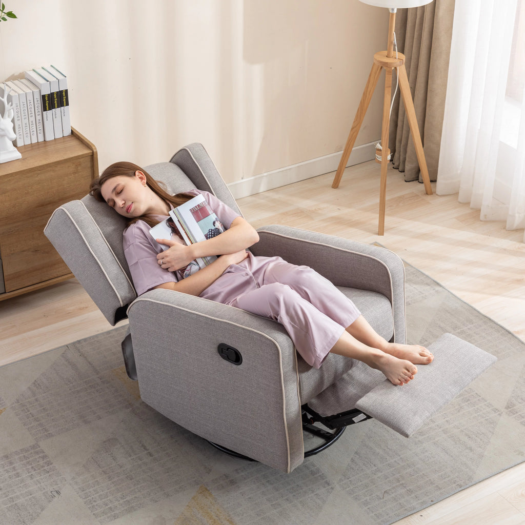 Swivel Rocker Recliner Chair, Manual Reclining, Single Seat, Gray O1480