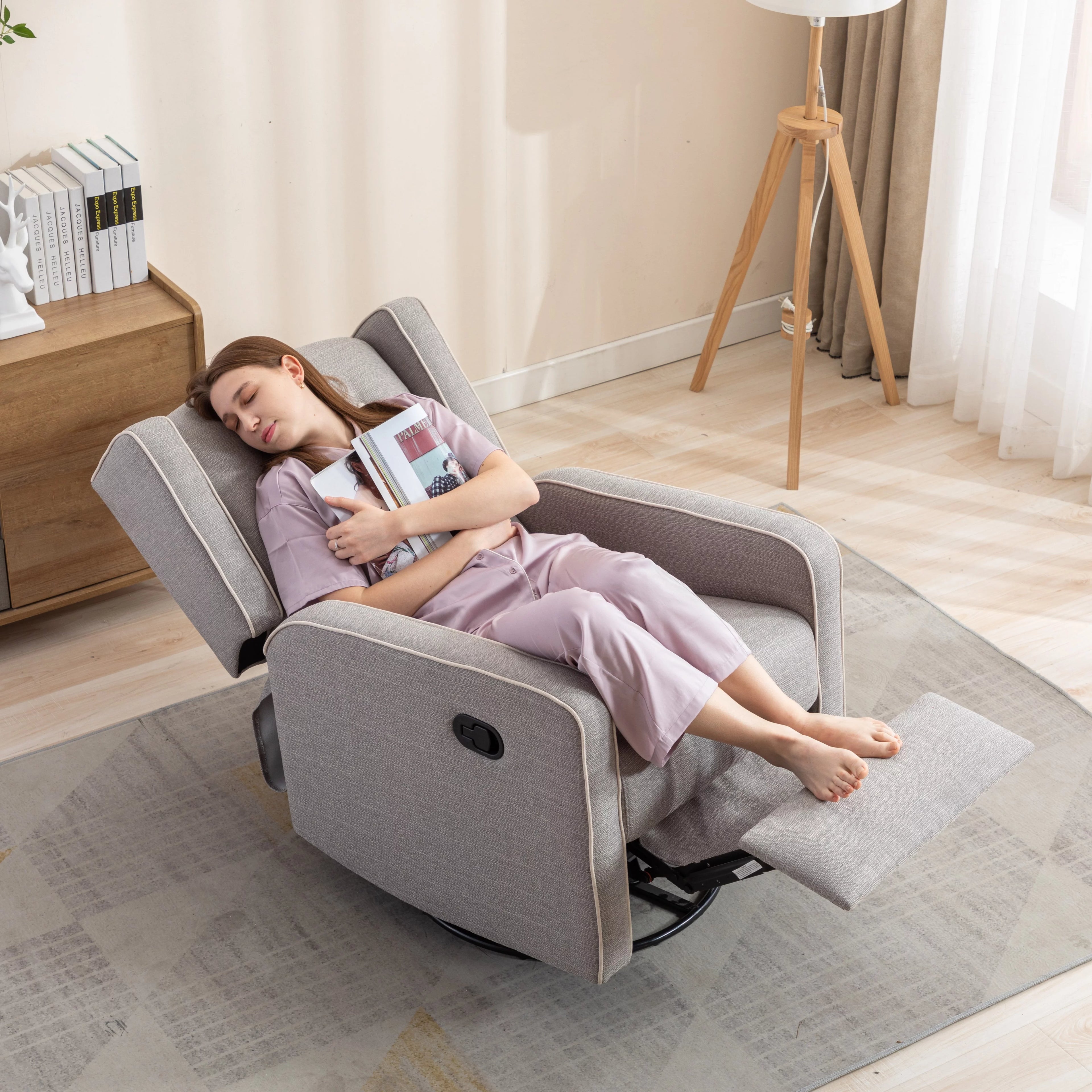Swivel Rocker Recliner Chair, Manual Reclining, Single Seat, Gray O1480